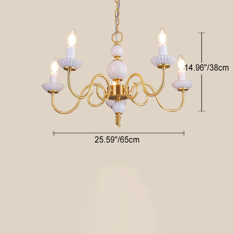 Elegant French Copper Frame 5-Light Candelabra Chandelier for Living Room