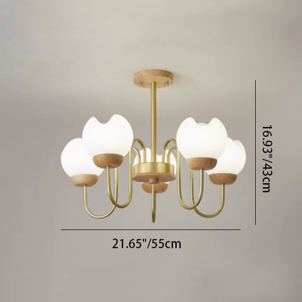 Modern Floral Metal and Rubberwood Chandelier Light for Living Room