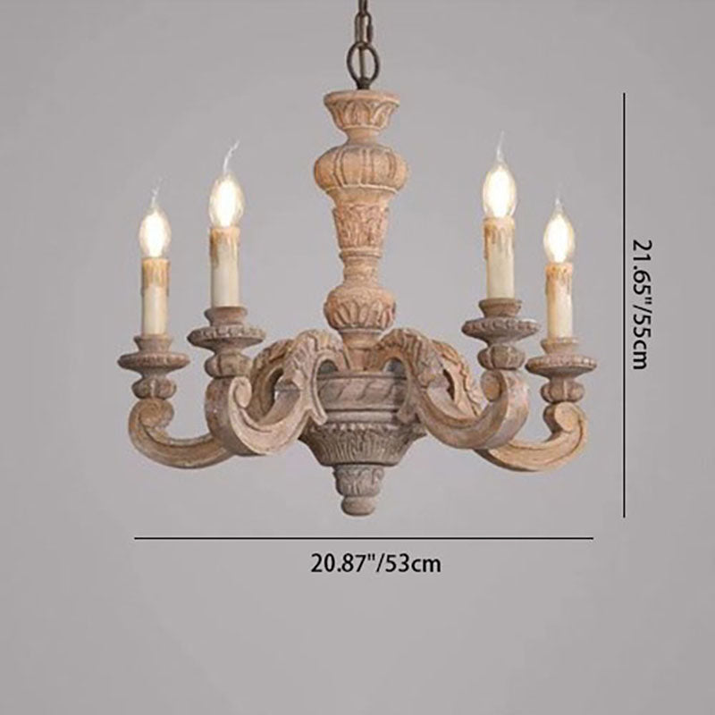 Elegant French Provincial Resin Candelabra 5-Light Wood Chandelier for Dining Room