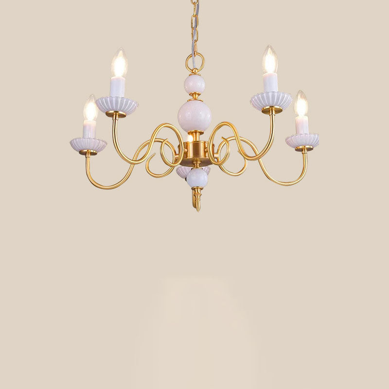 Elegant French Copper Frame 5-Light Candelabra Chandelier for Living Room