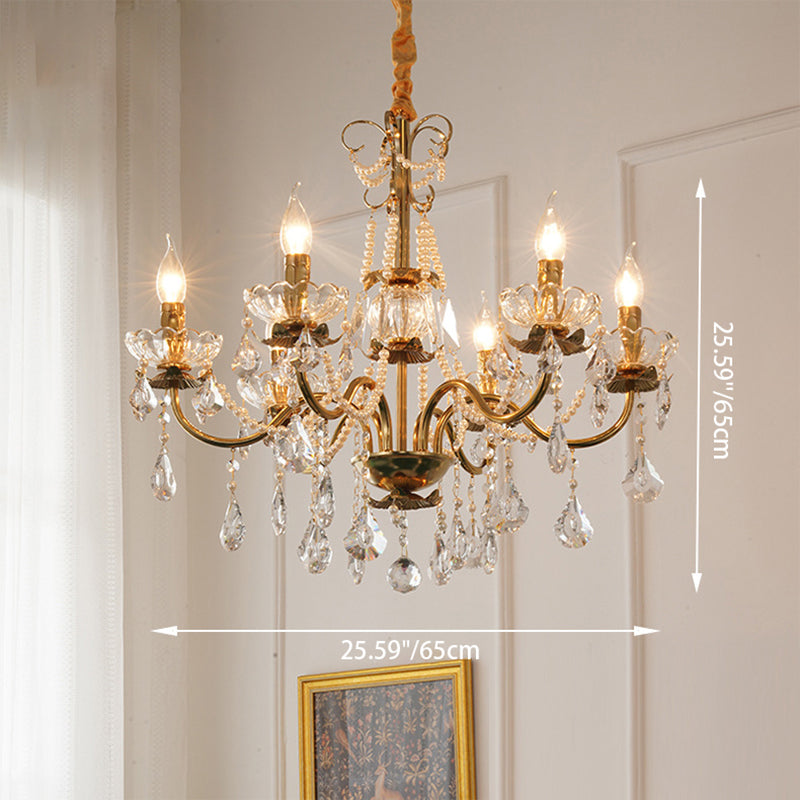 Elegant French Iron Crystal Candelabra Chandelier for Living Room 3/6/8 Lights