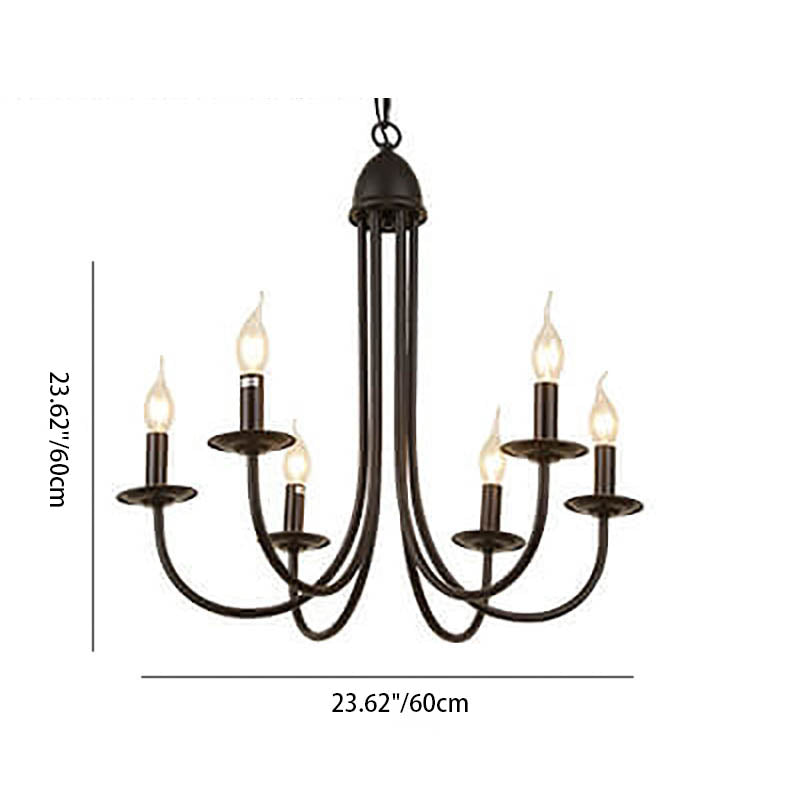 Elegant Black Wrought Iron Curved 6/8-Light Chandelier for Dining Room