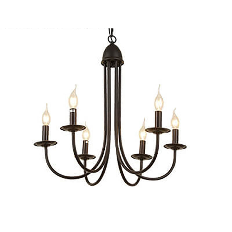 Elegant Black Wrought Iron Curved 6/8-Light Chandelier for Dining Room