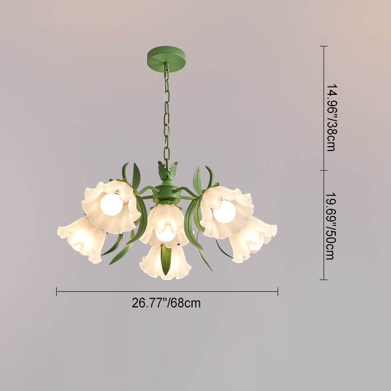 Modern Black Iron & Glass Bell Orchid Chandelier for Living Room 4-9 Lights