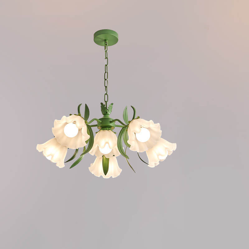 Modern Black Iron & Glass Bell Orchid Chandelier for Living Room 4-9 Lights