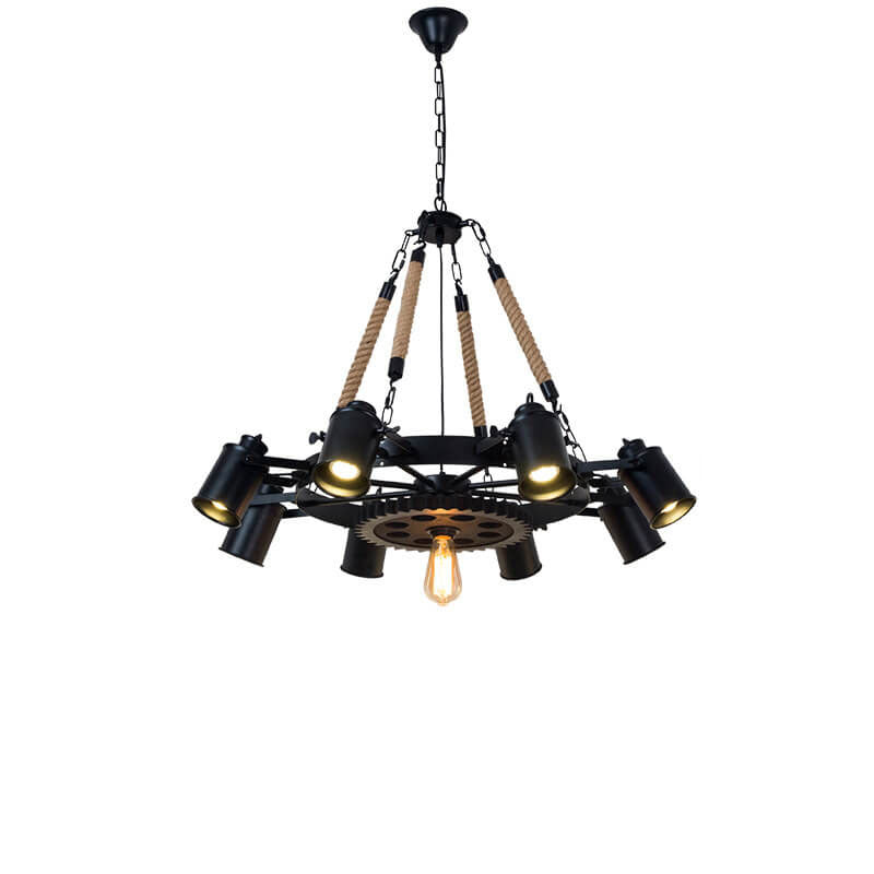 Industrial Retro Wrought Iron Hemp Rope Chandelier for Living Room