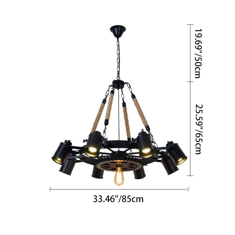 Industrial Retro Wrought Iron Hemp Rope Chandelier for Living Room