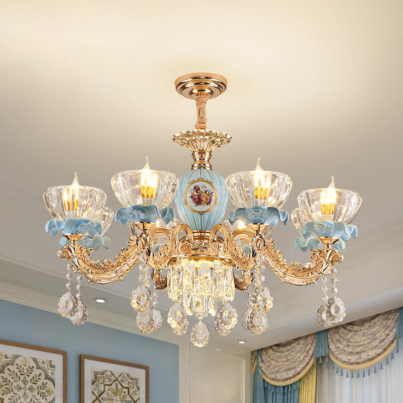 Elegant European Floral Crystal Chandelier in Zinc Alloy for Living Room
