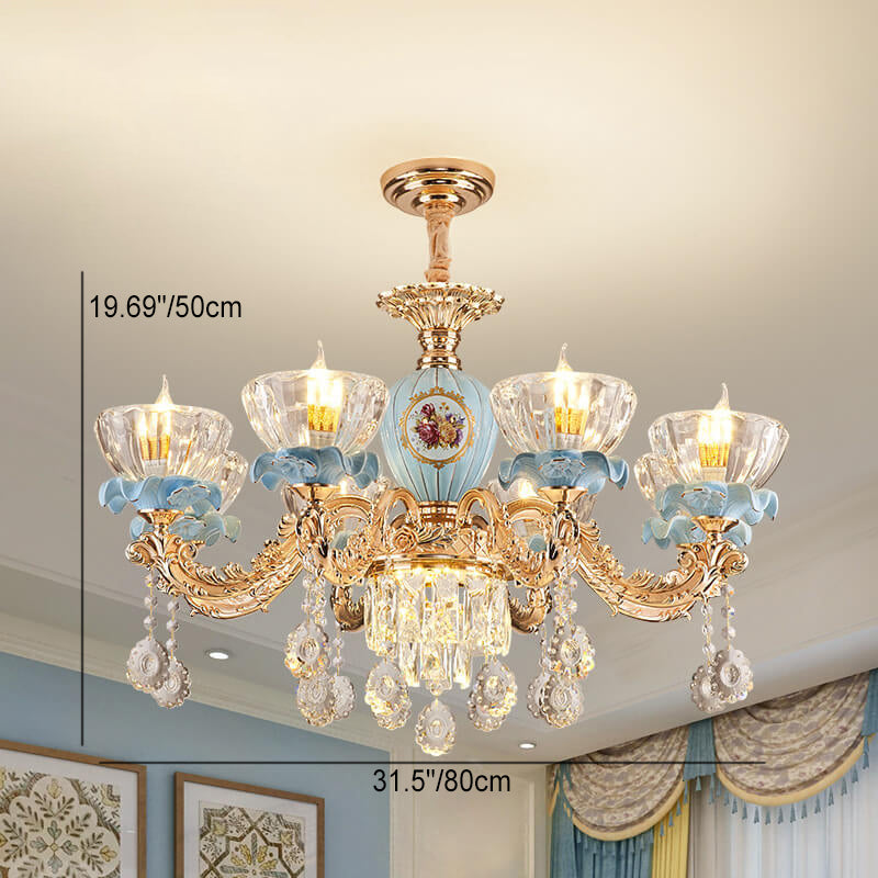 Elegant European Floral Crystal Chandelier in Zinc Alloy for Living Room