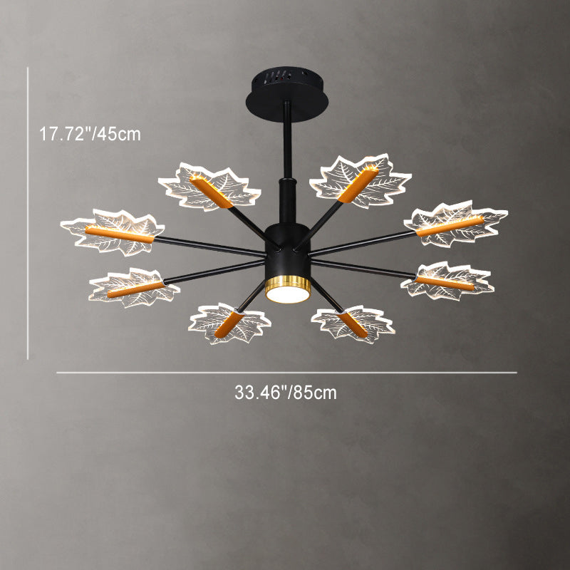 Sleek Black Iron Acrylic LED Chandelier with Maple Leaf Design for Living Room