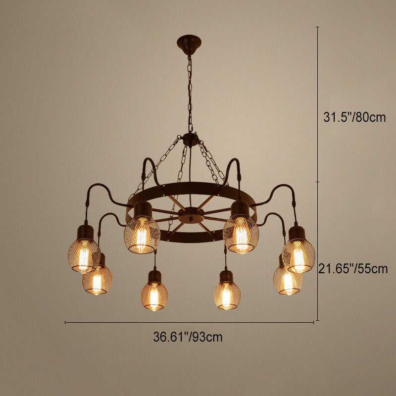 Classic Colonial Round Iron Mesh Chandelier Light for Living Room, 6/8/12 Light