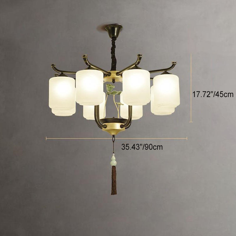 Elegant Traditional Chinese Iron Frame Chandelier with Glass Shade for Living Room