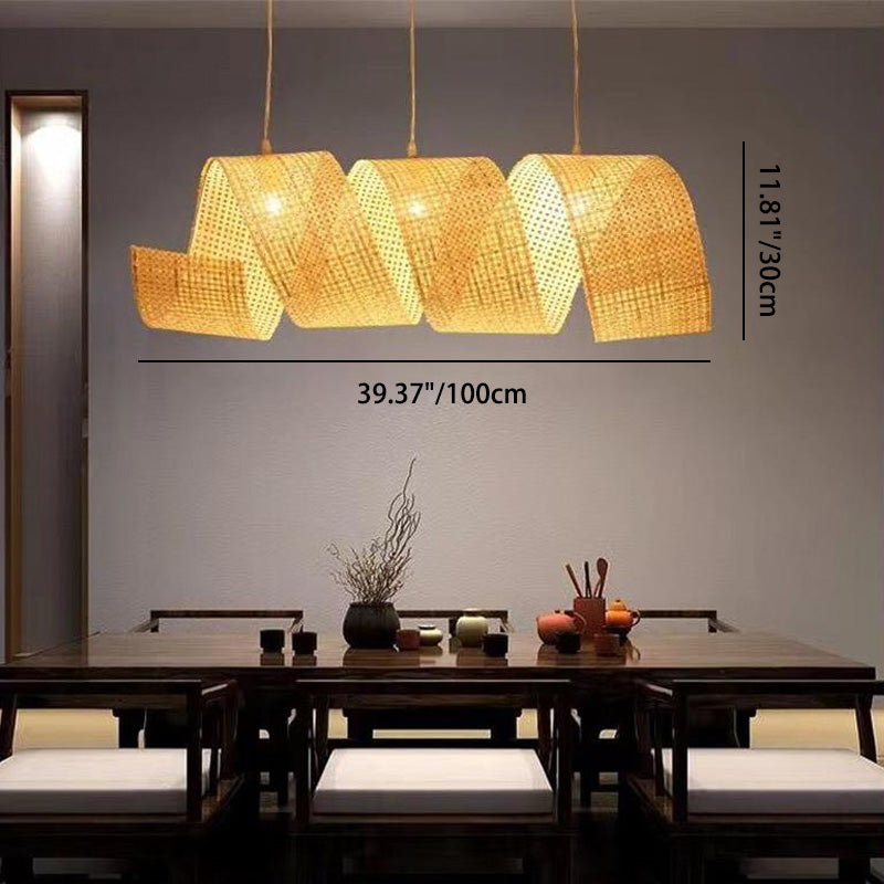 Elegant Bamboo Weaving Ribbon 2/3-Light Chandelier for Dining Rooms