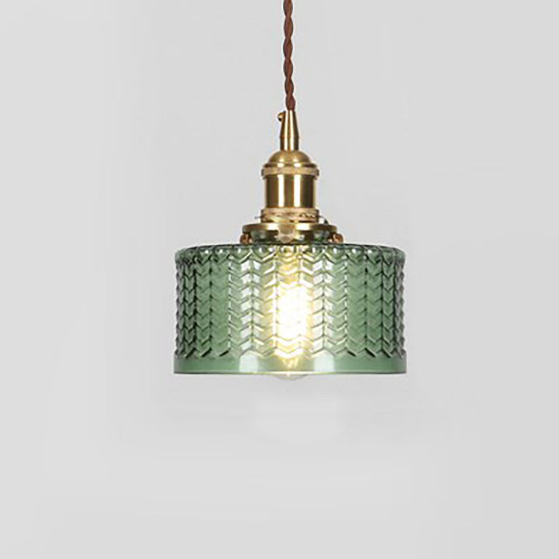 Traditional Japanese Brass Glass Round Pendant Light for Living Room