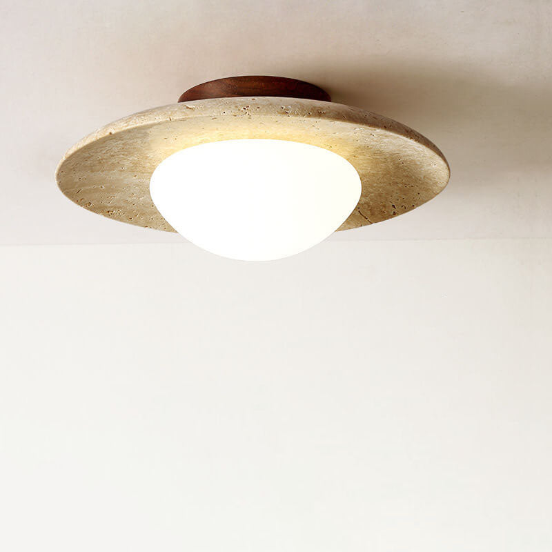 Vintage Round Travertine Flush Mount Ceiling Light Fixture for Hallway