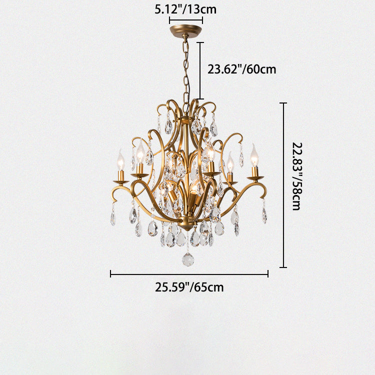 Classic French Crystal Candelabra Iron Chandelier for Living Room Elegance