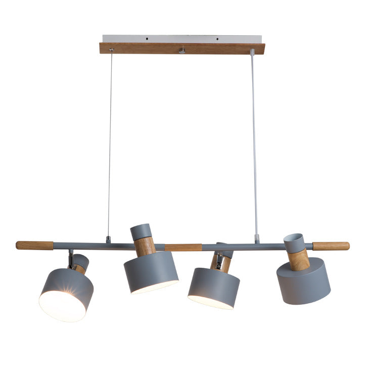 Nordic Minimalist 4-Light Macaron Color Wood & Iron Island Chandelier