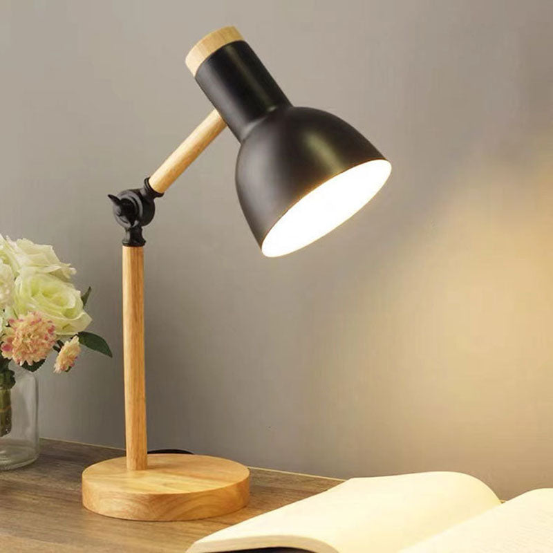 Nordic Iron Semi-Circular Table Lamp with Wooden Base for Study Room
