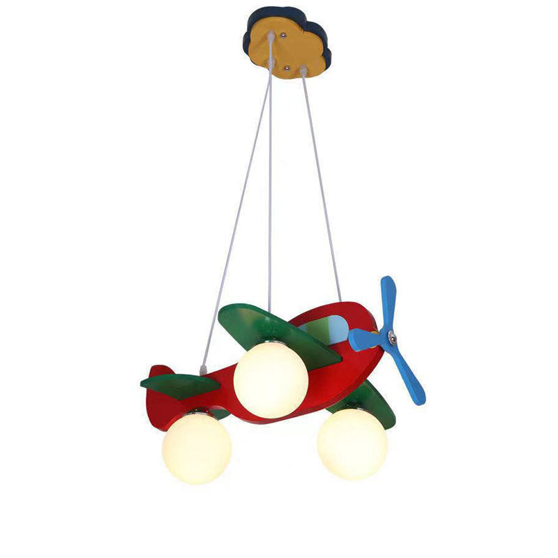 Modern Wood Airplane Glass 3-Light Chandelier for Bedroom Décor