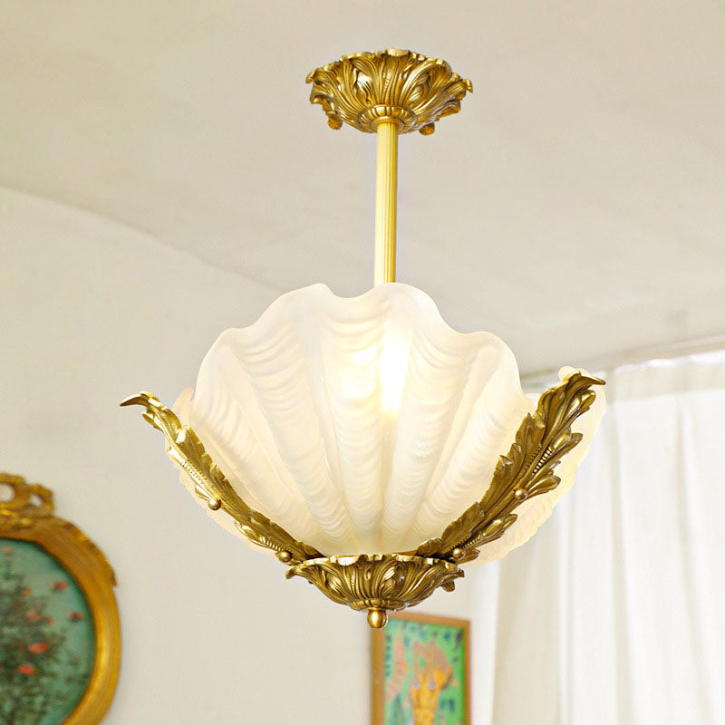 Elegant Brass and Glass 3/4 Light Shell Chandelier for Living Room