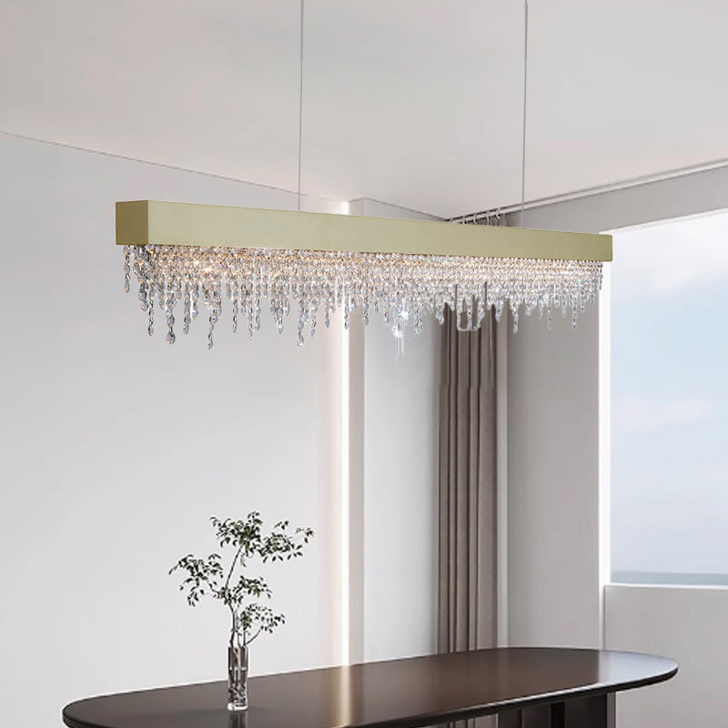Elegant Silver Stainless Steel Rectangular Crystal LED Chandelier for Dining Room