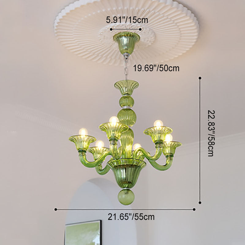 Elegant Iron and Glass 6-Light French Candelabra Chandelier for Living Room