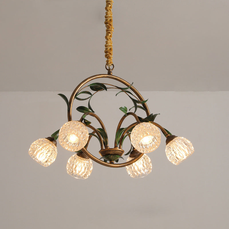 Modern Art Deco 6/8-Light Iron Lacquered Chandelier with Tulip Glass Shade