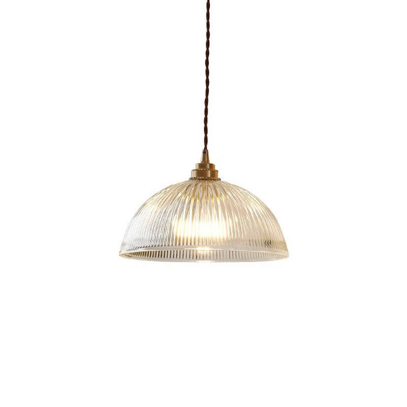 Sleek Clear Glass Dome Brass Pendant Light for Modern Dining Room