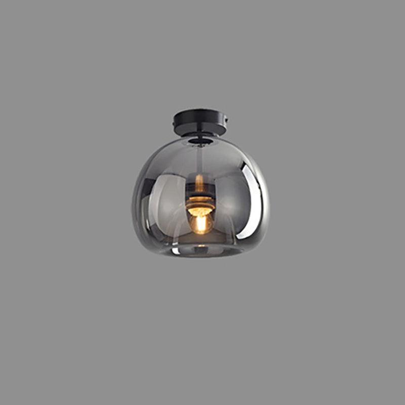 Modern Nordic Round Glass and Iron Semi-Flush Mount Ceiling Light for Living Room