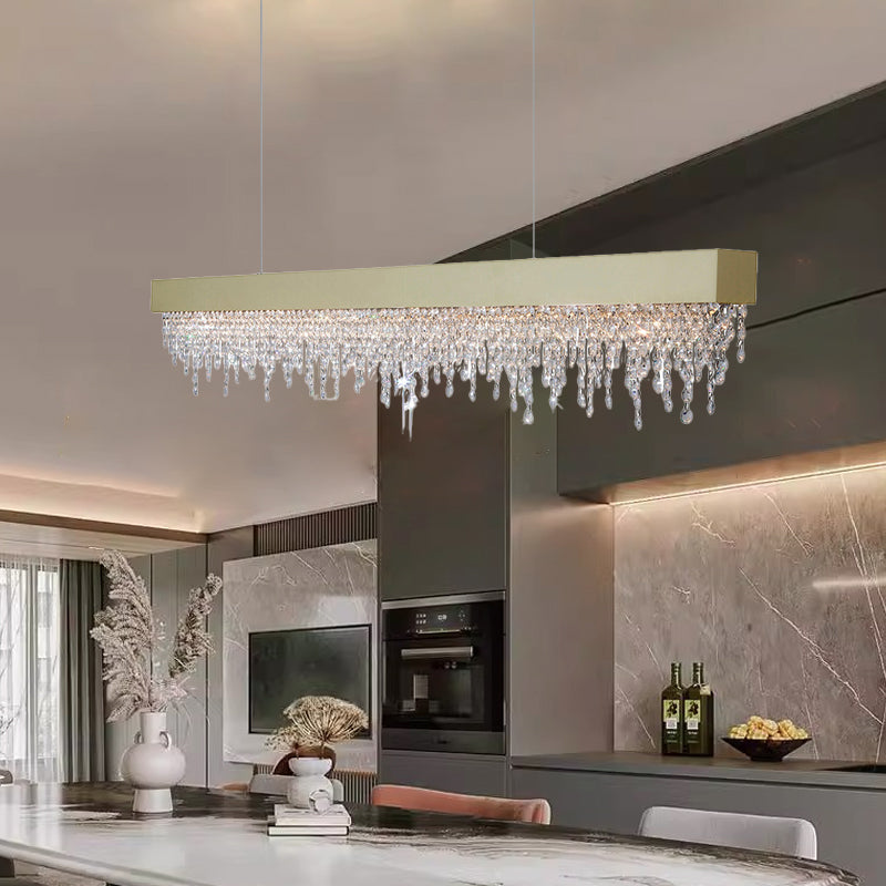 Elegant Silver Stainless Steel Rectangular Crystal LED Chandelier for Dining Room