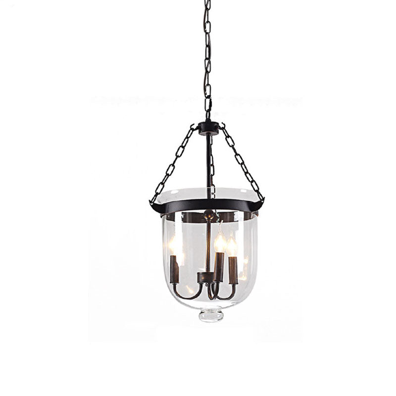 Rustic Iron 3-Light Round Glass Bucket Candelabra Chandelier for Living Room