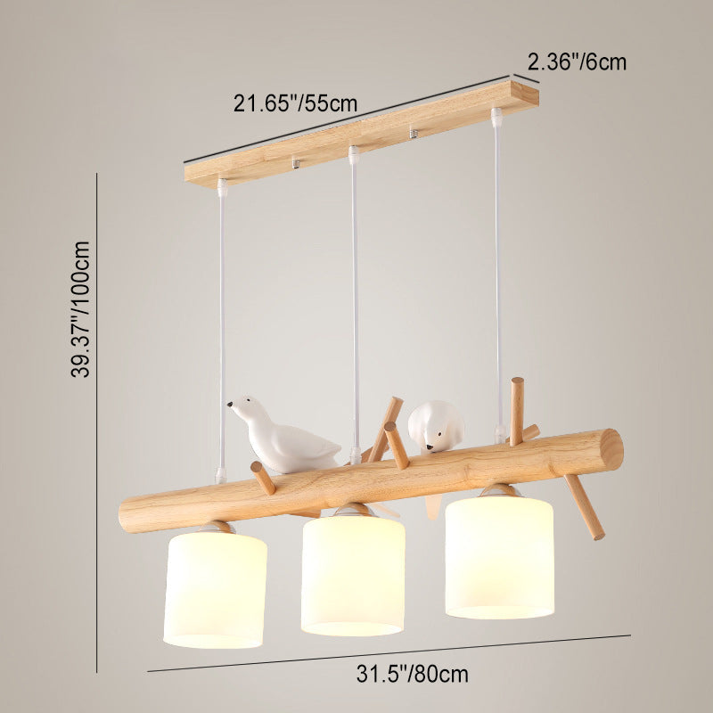 Scandinavian Wood and Glass Cylinder Chandelier for Dining Room Lighting