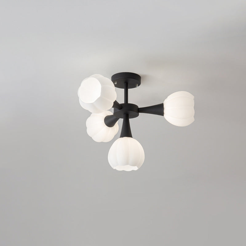 Minimalist Cream Iron & Glass Flower Chandelier for Living Room 4/6 Light