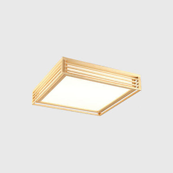Natural Wood Square LED Flush Mount Ceiling Light for Japanese Tatami Room