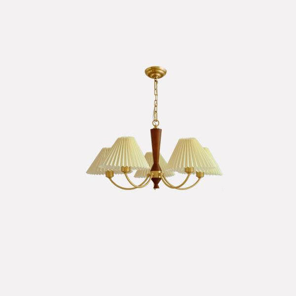 Nordic Retro Style Copper Pleated Chandelier for Living Room 3/5-Light