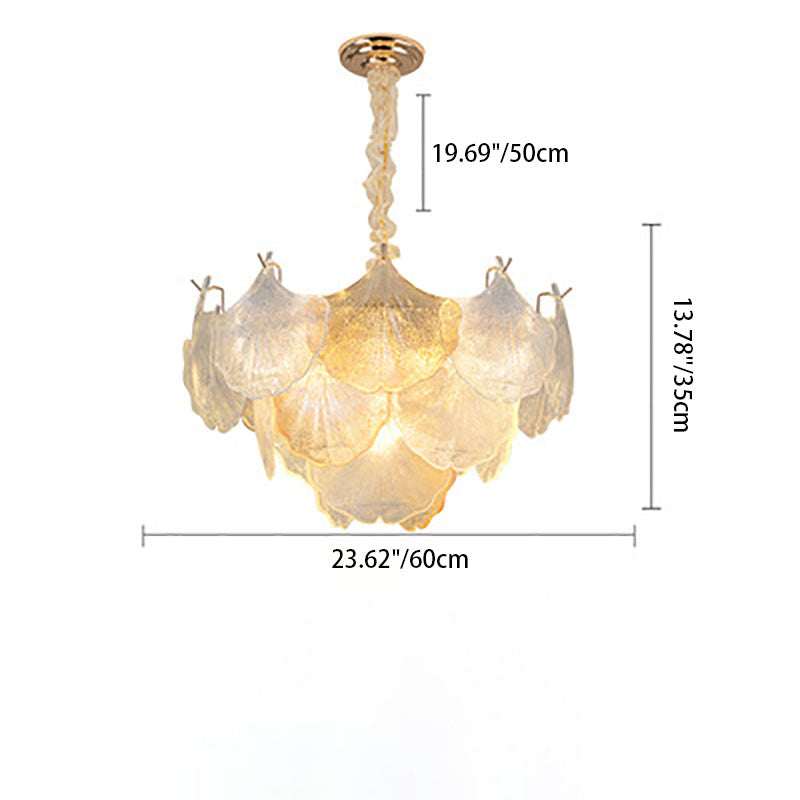 Elegant French Ginkgo Leaf Iron and Glass Chandelier for Living Room