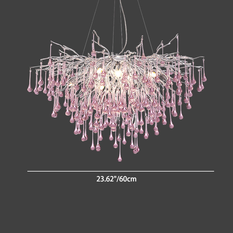 Modern Crystal LED Chandelier with Aluminum Branch Design for Dining Room