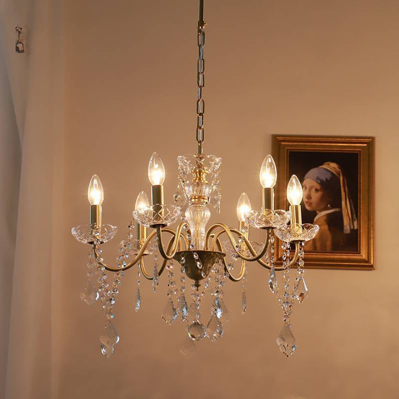 Elegant Brass and Crystal 5/6/8-Light French Candelabra Chandelier for Living Room