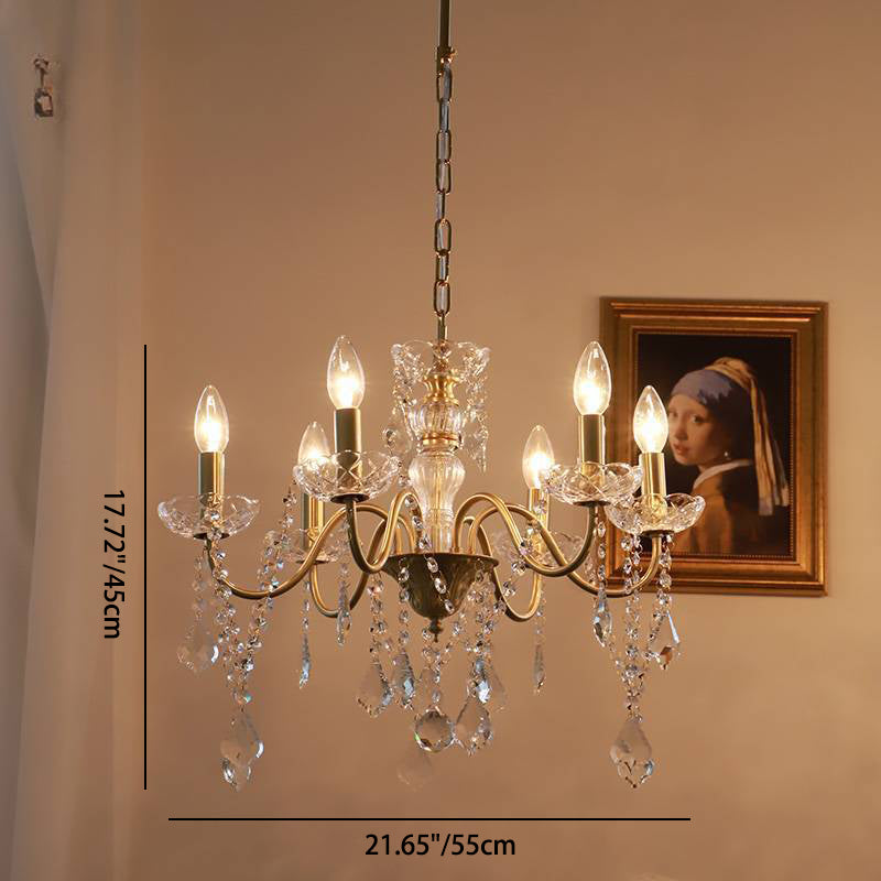 Elegant Brass and Crystal 5/6/8-Light French Candelabra Chandelier for Living Room