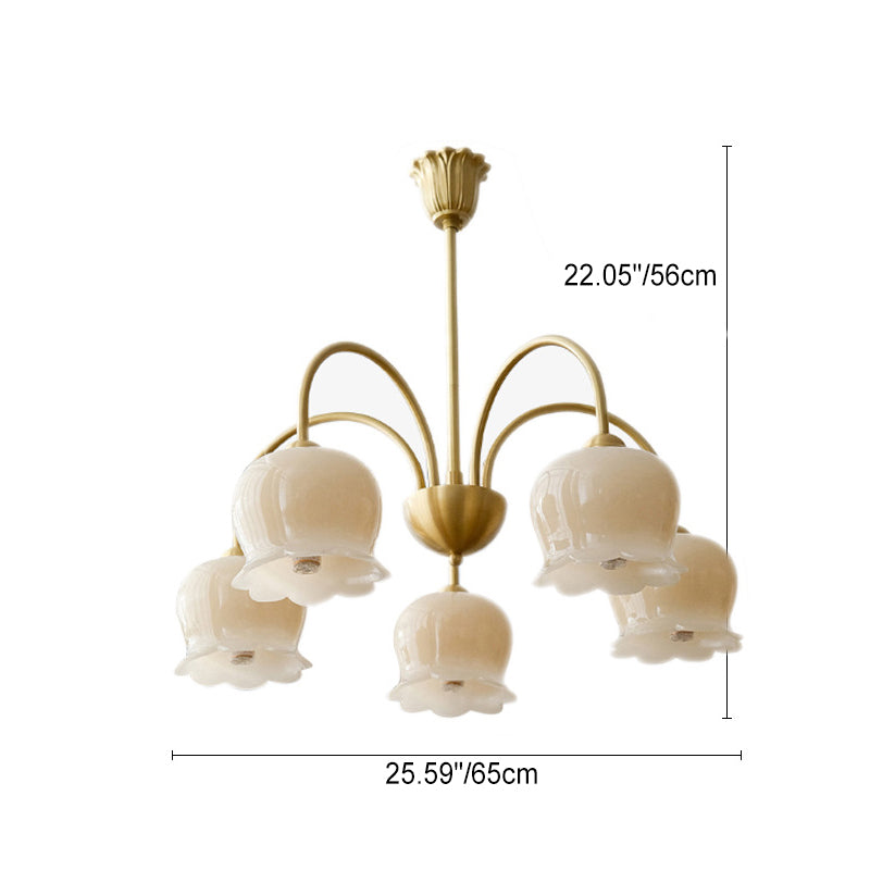 Vintage Floral Copper Glass Chandelier Light Fixture for Elegant Living Room