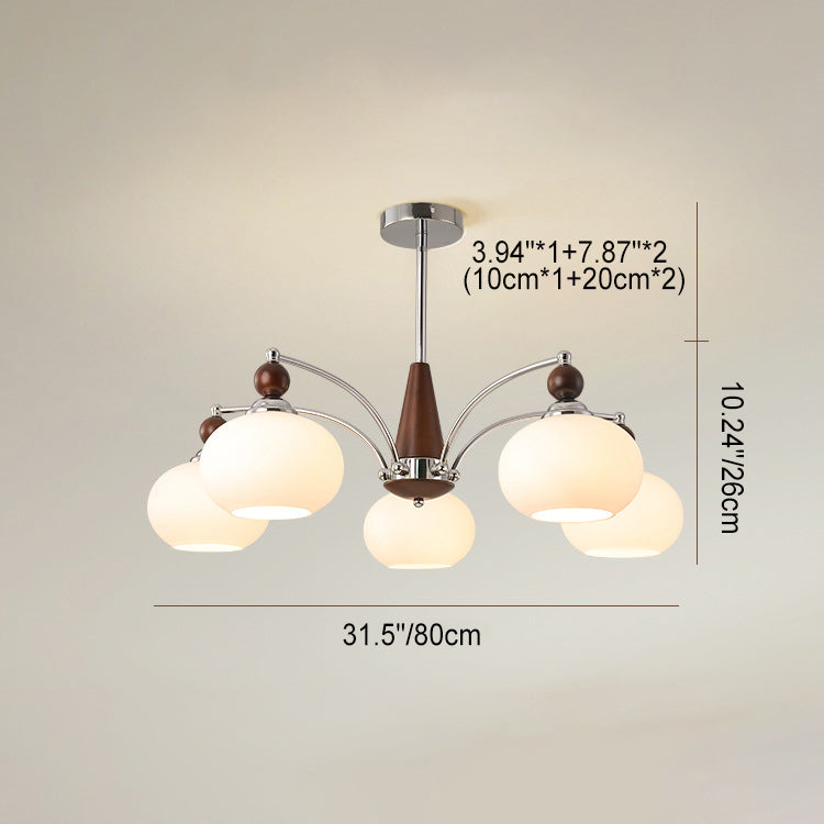 Modern Wood and Glass Round Chandelier for Living Room, 3/5/6/8 Lights