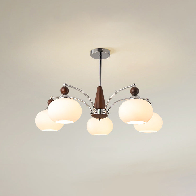 Modern Wood and Glass Round Chandelier for Living Room, 3/5/6/8 Lights