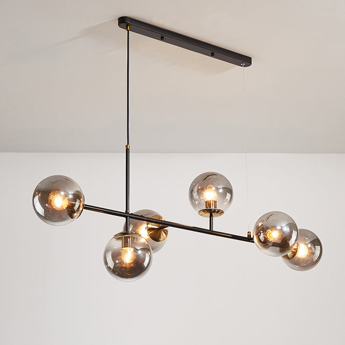 Modern Black Iron & Glass 6-Light Island Chandelier for Dining Room