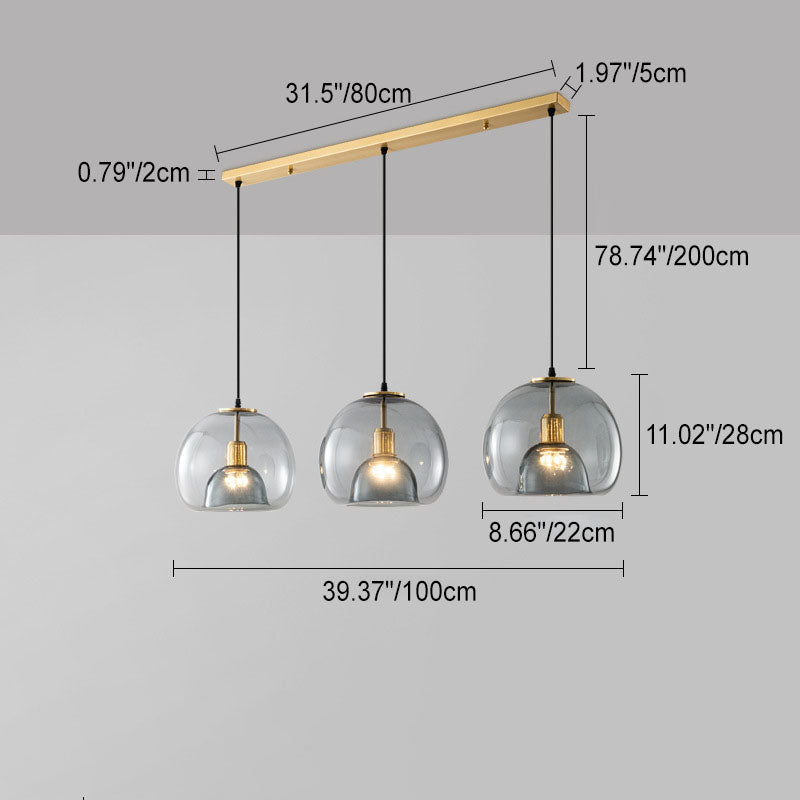 Scandinavian Round Copper Glass Chandelier Island Light for Dining Room