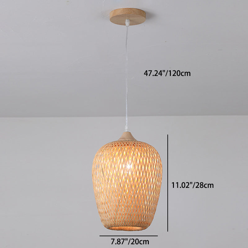Modern Bamboo Woven Cylinder Chandelier Pendant Light for Living Room