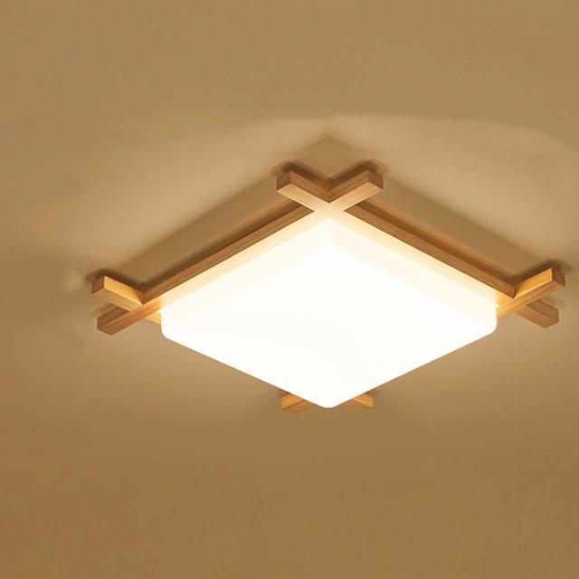 Elegant Japanese Wood and Acrylic LED Flush Mount Light for Bedrooms