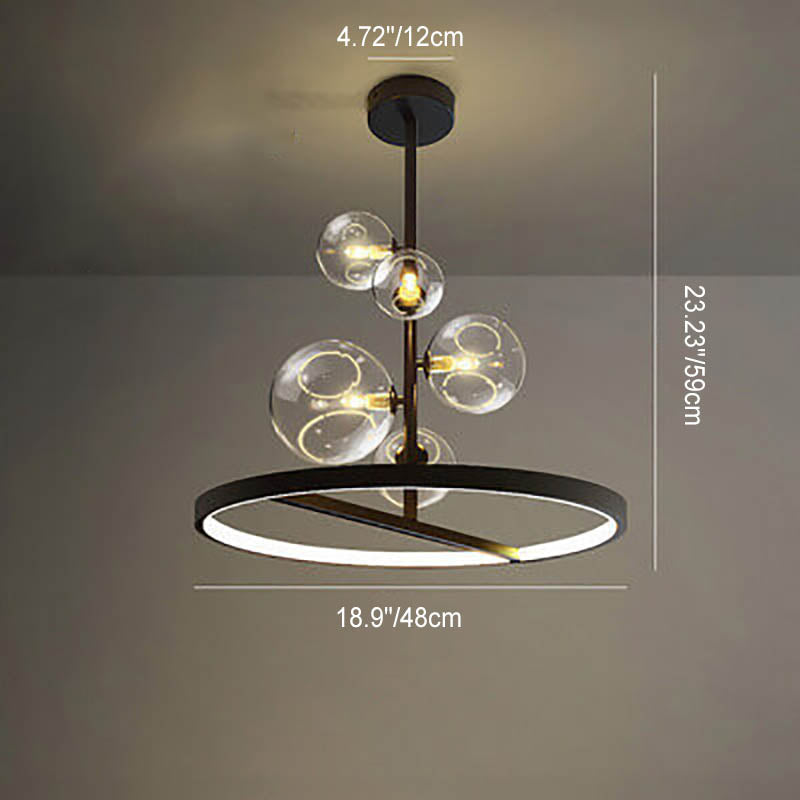 Modern Nordic Clear Glass Round Bubble 5-Light Chandelier for Dining Room
