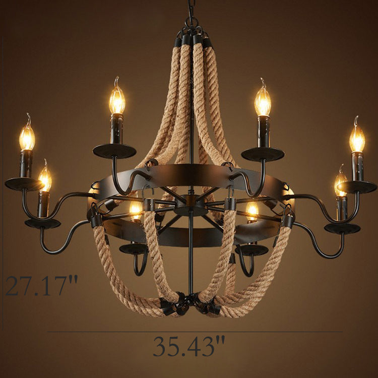 Vintage Black Wrought Iron Twine Chandelier 6/8 Lights for Dining Room