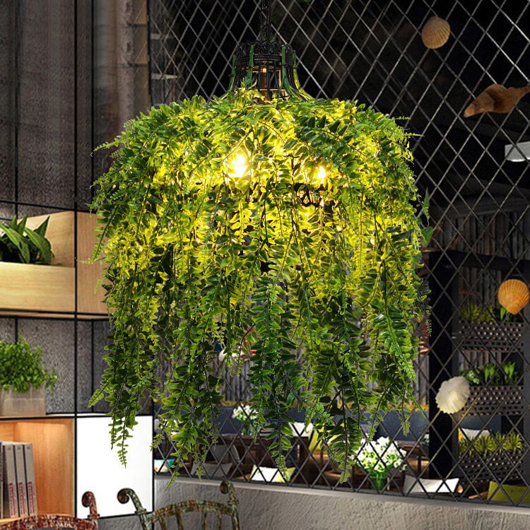 Vintage Green Plant Vine 3-Light Metal Chandelier for Living Room Decor