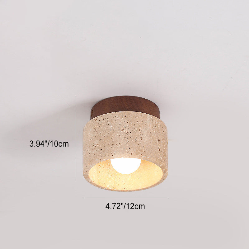 Wabi-Sabi Yellow Travertine Column Semi-Flush Light for Rustic Spaces